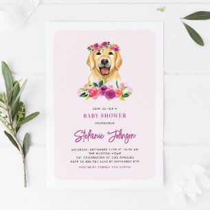 Invitation Aquarelle Golden Retriever Baby shower Floral