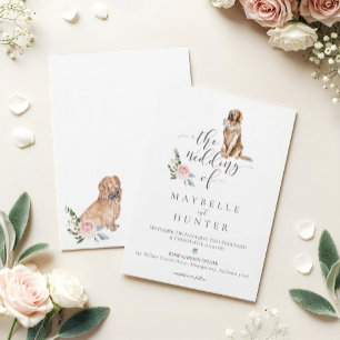 Invitation Aquarelle Golden Retriever, Cocker Spaniel Floral