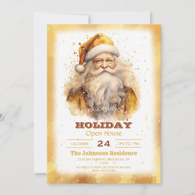 Invitation Aquarelle GoldenSantaClaus (Devant)