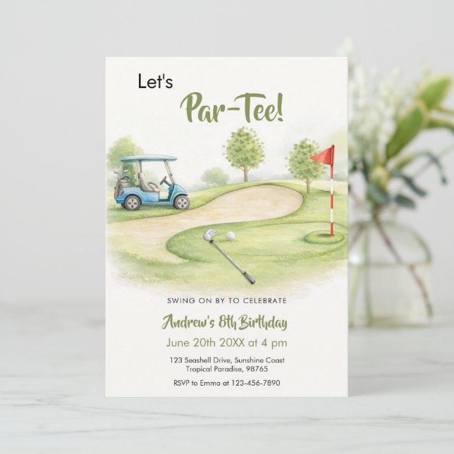 Invitation Aquarelle Golf Par-Tee Anniversaire (Debout devant)