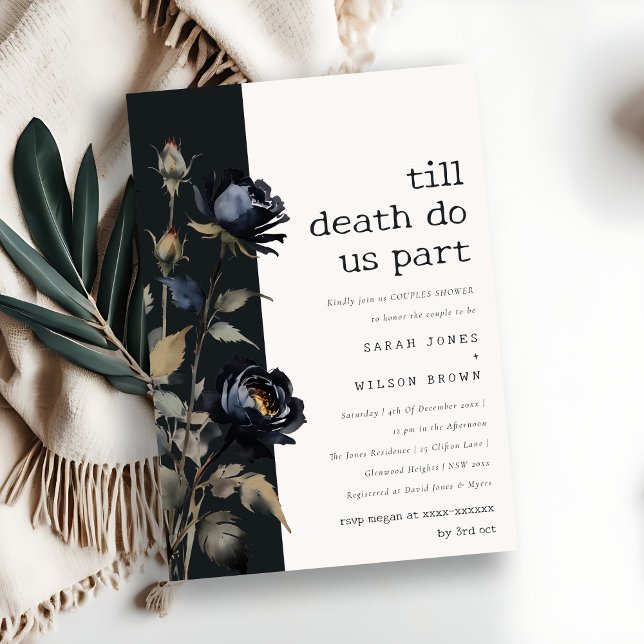 Invitation Aquarelle gothique foncée Rose noir Couples Douche (Créateur téléchargé)