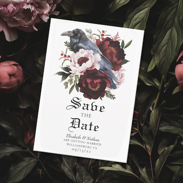 Invitation Aquarelle gothique romantique Corbeau Enregistrer  (Créateur téléchargé)