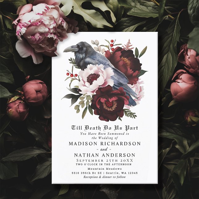 Invitation Aquarelle gothique romantique Corbeau Mariage flor (Créateur téléchargé)