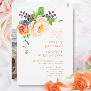 Invitation Aquarelle Gras Floral Romantic Soft Photo Mariage
