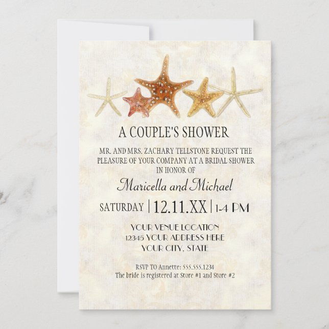 Invitation Aquarelle grecque modèle cléStarfish Beach Mariage (Devant)