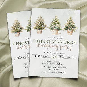 Invitation Aquarelle Green Christmas Tree Décoration Party