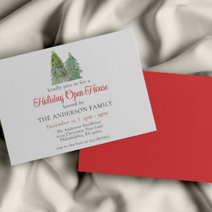 Invitation Aquarelle Green Christmas Tree Holiday Open House