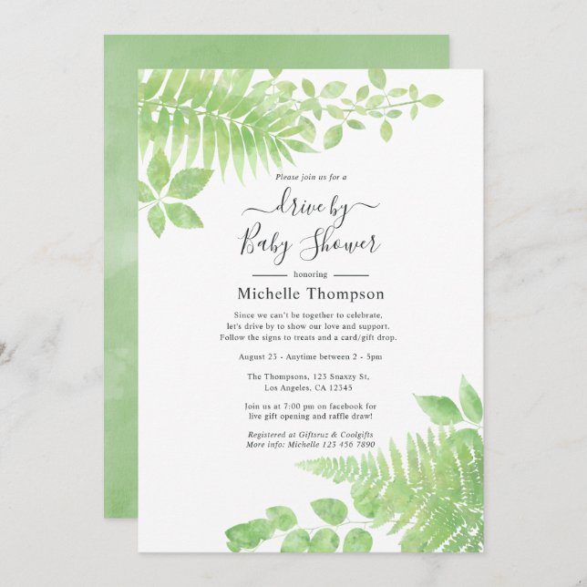 Invitation Aquarelle Green Drive Par la nuptiale ou le Baby s (Devant / Derrière)
