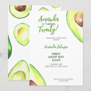 Invitation Aquarelle Green Girl Avocado Anniversaire