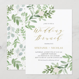 Invitation Aquarelle Greeney et Fleurs blanches Brunch de mar