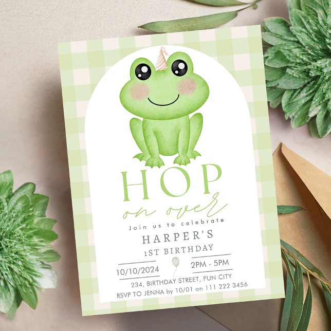 Invitation Aquarelle Grenouille Hop Sur Un Anniversaire Migno (Watercolor Frog Hop On Over Cute Birthday Invitation)