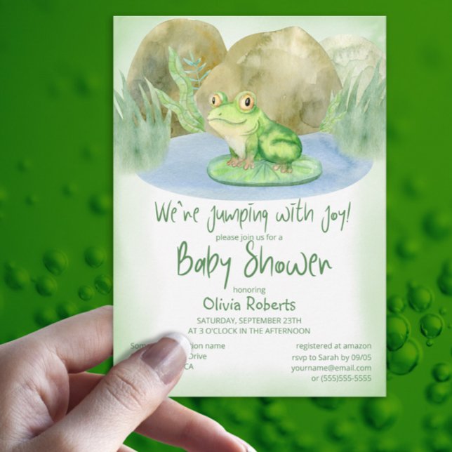 Invitation Aquarelle Grenouille verte sur Baby shower Lily Pa (Créateur téléchargé)