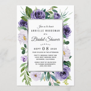 Invitation Aquarelle gris argenté violet Fête des mariées flo