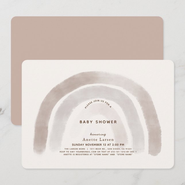 Invitation Aquarelle gris beige arc-en-ciel Baby shower (Devant / Derrière)