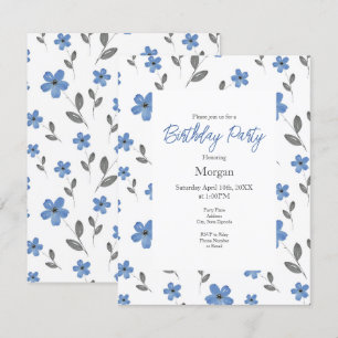 Invitation Aquarelle gris bleu Cinq Motifs de fleurs pétales