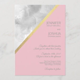 Invitation Aquarelle Gris Blush Pink Gold Mariage
