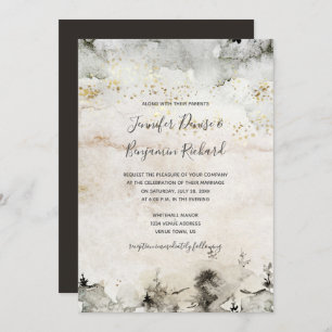 Invitation Aquarelle gris et or Mariage alpin 