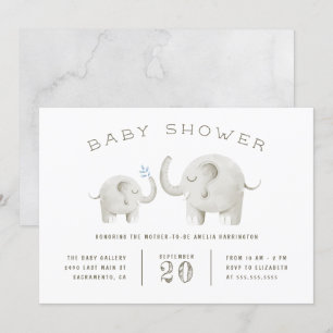 Invitation Aquarelle gris mou Baby shower éléphant