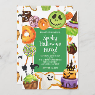 Invitation Aquarelle Halloween Cookies et Sweets Party