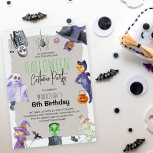 Invitation Aquarelle Halloween Costume Anniversaire de enfant