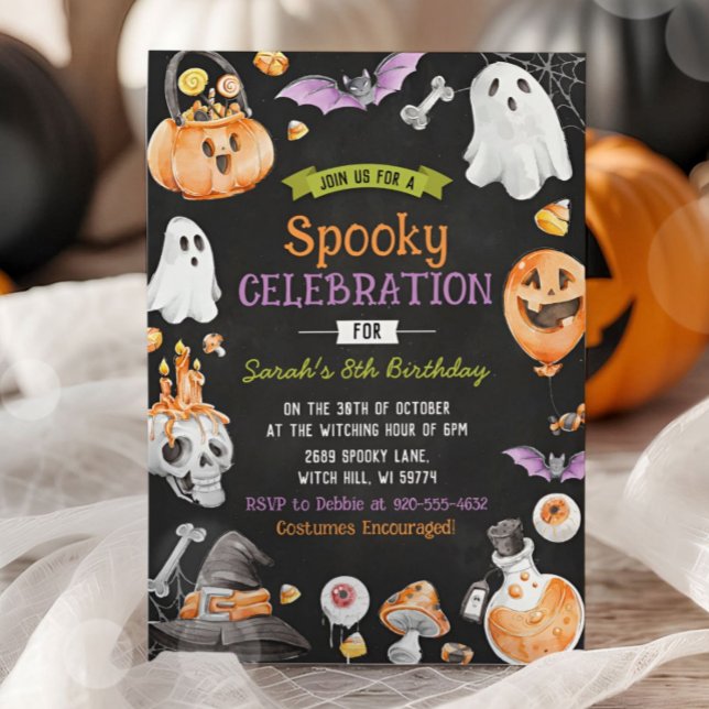 Invitation Aquarelle Halloween Éffrayant un anniversaire (Créateur téléchargé)