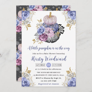 Invitation Aquarelle Halloween Floral Citrouille Baby shower