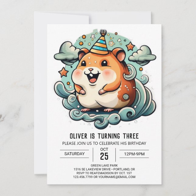 Invitation Aquarelle Hamster Imprimable Anniversaire (Devant)