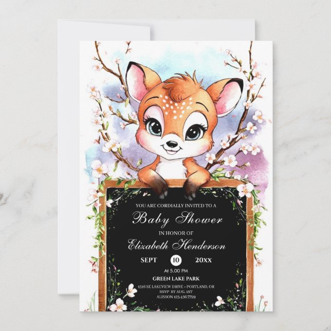 Invitation Aquarelle Happy Deer Baby shower (Devant)