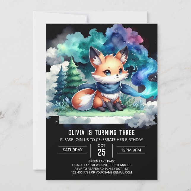 Invitation Aquarelle Happy Fox Anniversaire numérique (Devant)