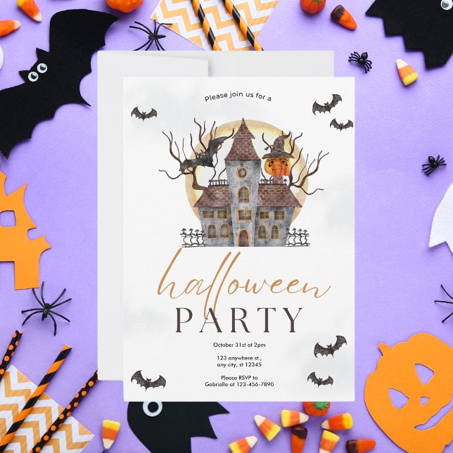 Invitation Aquarelle Haunted House Halloween Party (Créateur téléchargé)