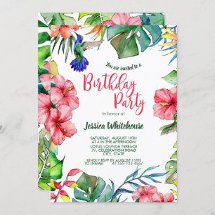 Invitation Aquarelle hawaïenne tropicale Anniversaire floral