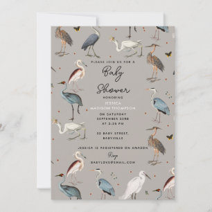 Invitation Aquarelle Heron Bird Egret Nature Baby shower