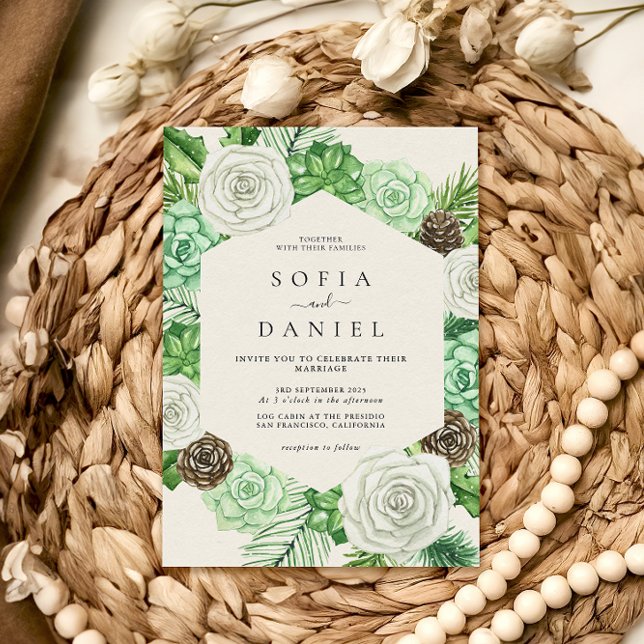 Invitation Aquarelle Hexagonal Cadre Mariage de verdure (Créateur téléchargé)
