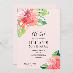 Invitation Aquarelle Hibiscus Fleurs Anniversaire