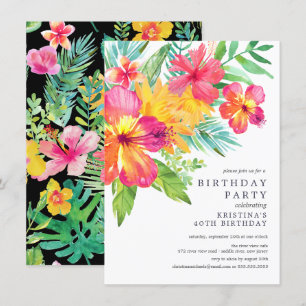 Invitation Aquarelle Hibiscus Floral Tropical Anniversaire