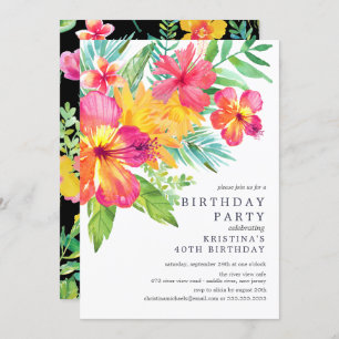 Invitation Aquarelle Hibiscus Floral Tropical Anniversaire