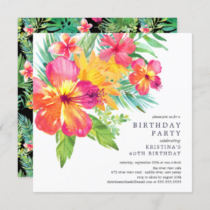 Invitation Aquarelle Hibiscus Floral Tropical Anniversaire