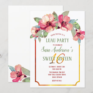 Invitation Aquarelle Hibiscus Luau Parti Sweet 16 B'day