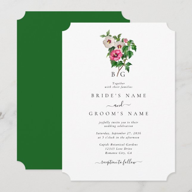 Invitation Aquarelle Hibiscus Tropical Mariage d'été (Devant / Derrière)