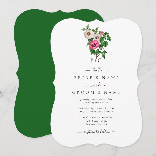 Invitation Aquarelle Hibiscus Tropical Mariage d'été (Devant / Derrière)