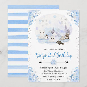 Invitation Aquarelle Hiver Animaux de l'Arctique Fête d'anniv