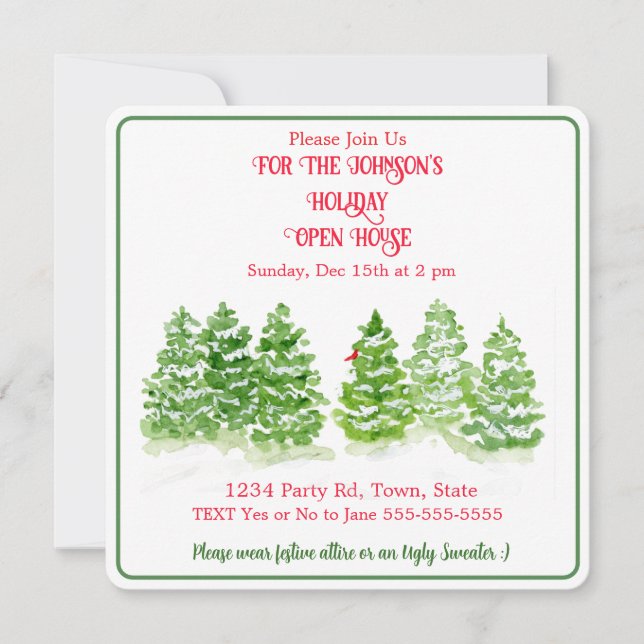 Invitation Aquarelle Hiver arbres PERSONNALISER G (Devant)