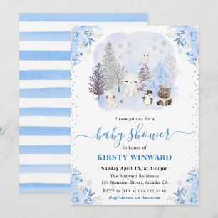 Invitation Aquarelle Hiver Baby shower des animaux de l'Arcti