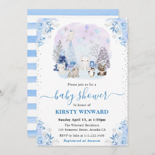 Invitation Aquarelle Hiver Baby shower des animaux de l'Arcti