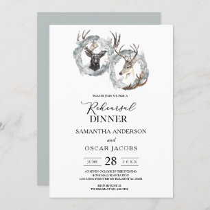 Invitation Aquarelle hiver Cerf Wreath Argent