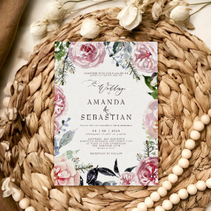 Invitation Aquarelle Hiver Floral Rose Frame de mariage