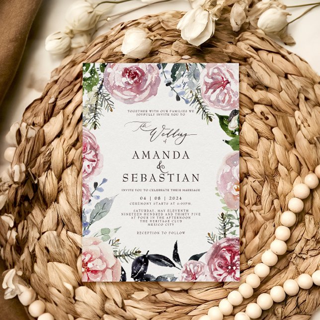Invitation Aquarelle Hiver Floral Rose Frame de mariage (Créateur téléchargé)