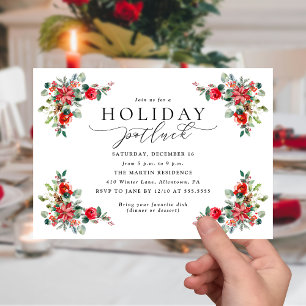 Invitation Aquarelle Hiver Floral Vacances Potluck