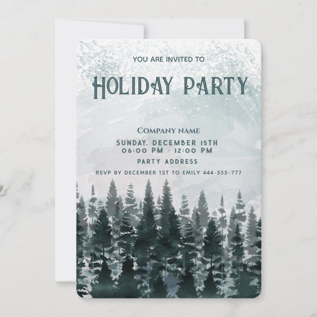 Invitation Aquarelle hiver forêt fête entreprise (Devant)