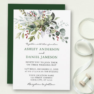 Invitation Aquarelle Hiver Mariage de verdure